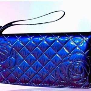 Incandescent Blue Acordian Wallet/Wrislet. In Style of CHANEL Camellia Blue Boy